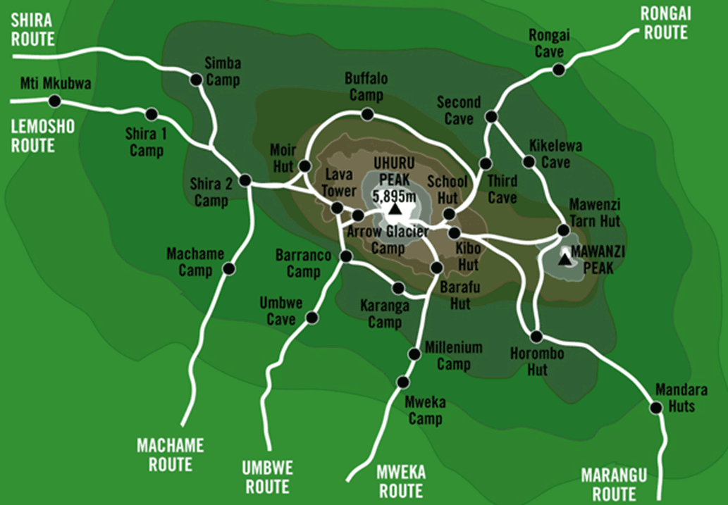 kilimanjaro routes map